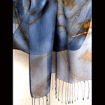 Blue woven silk shawl with fringe